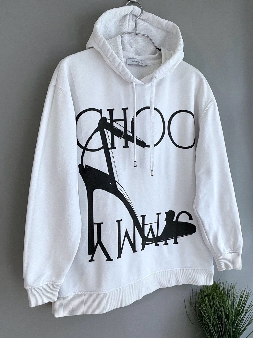 Jimmy Choo White Hoodie with Black Graphic Logo - Picture 2 of 10